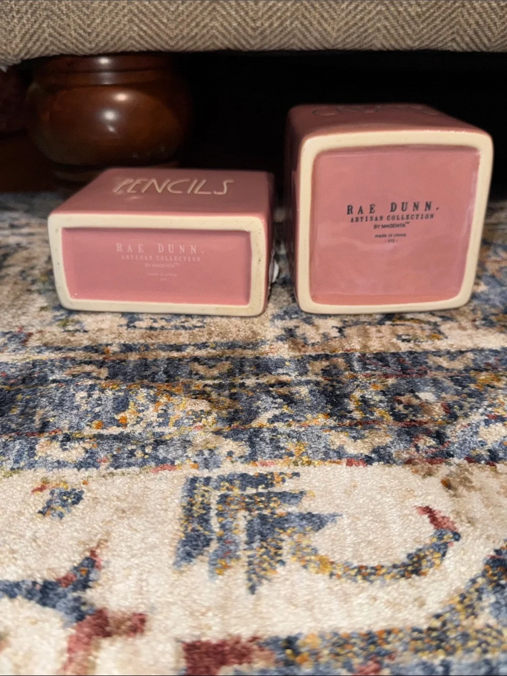 RAE DUNN Pink Ceramic 'PENCILS' and 'CREATE' Desktop Holders
